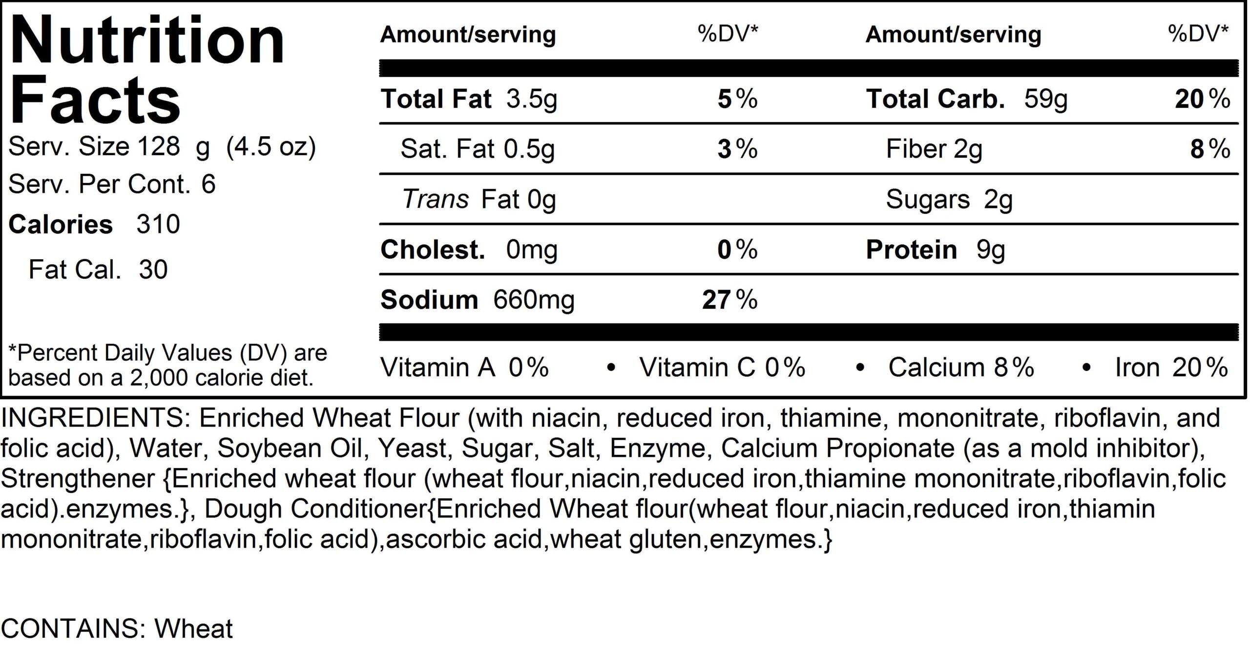 Nutrition Label For Vegetables